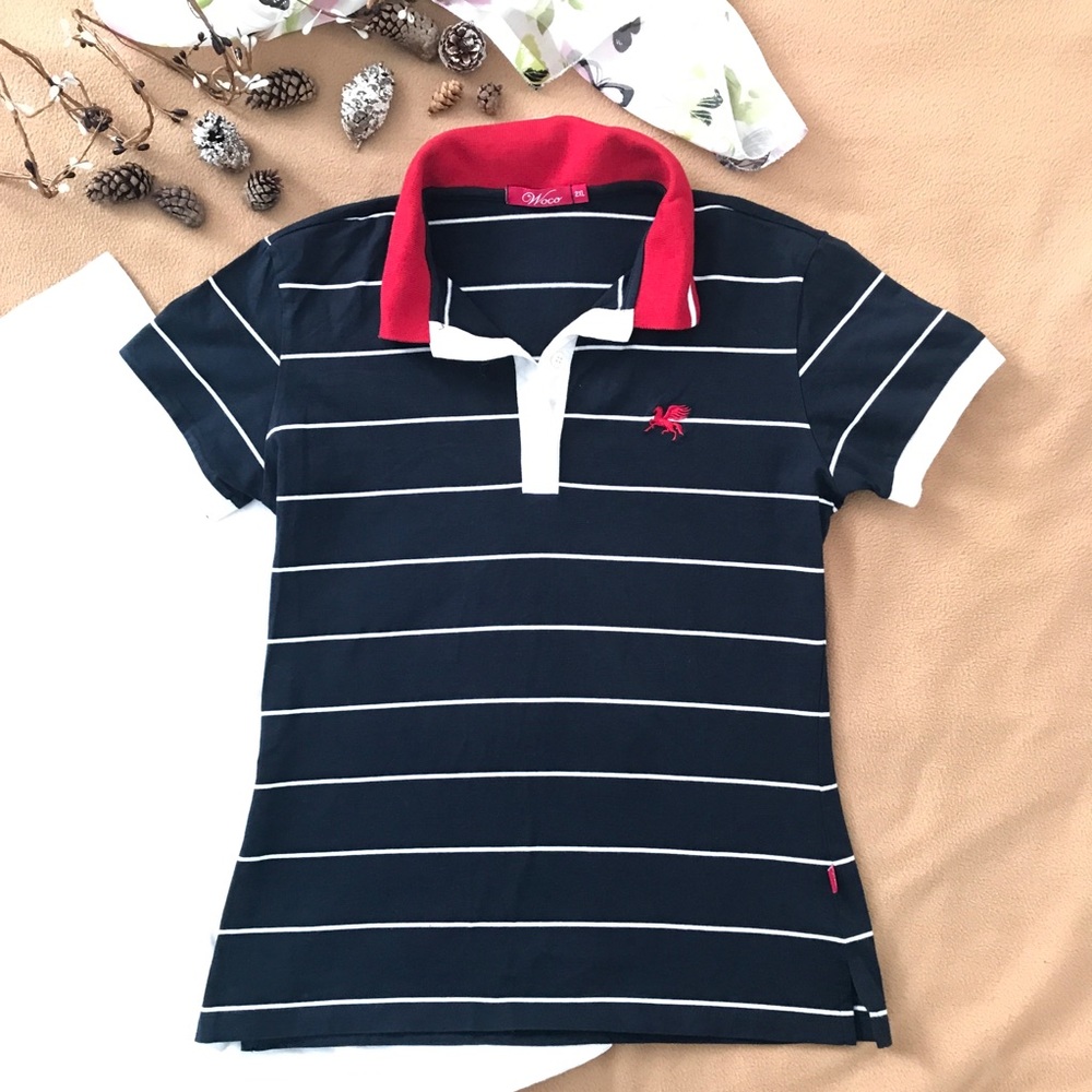 Navy Blue Striped Polo Shirt Size 2XL (Fit size S or M)